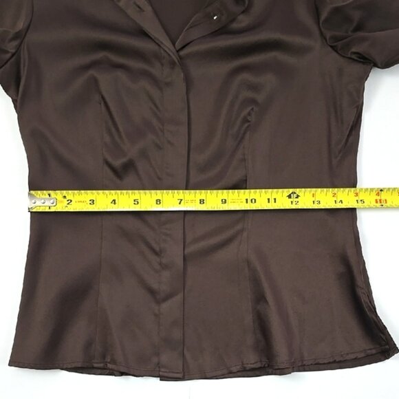 F Carriere Women's Silk Blend Espresso Brown Long Sleeves Button Down Blouse XS - Picture 15 of 16